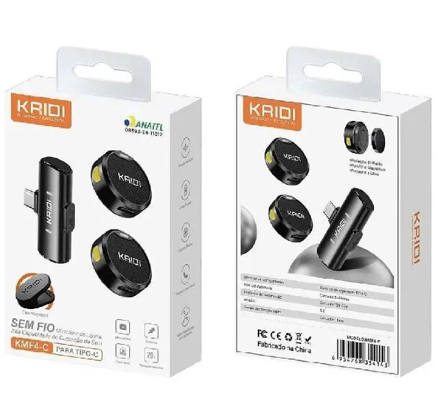 Microfone Lapela Redondo Com Imã Sem Fio Duplo Anti Ruído p/ Android e iPhone Kaidi - Foto 4