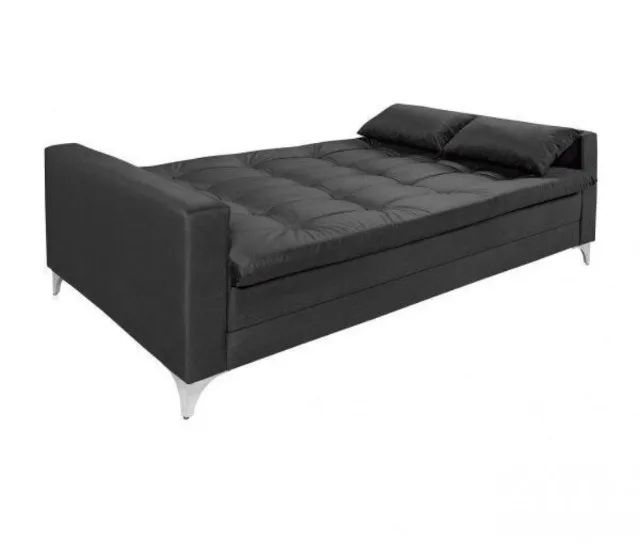 Sofá Cama 3 Lugares Reclinável Facility Veludo Preto - Foto 5