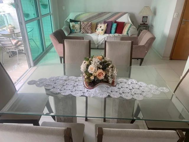 Mesa de Jantar de Vidro com 6 Cadeiras + Base em Mármore Travertino - Destaque na OLX - Foto 2