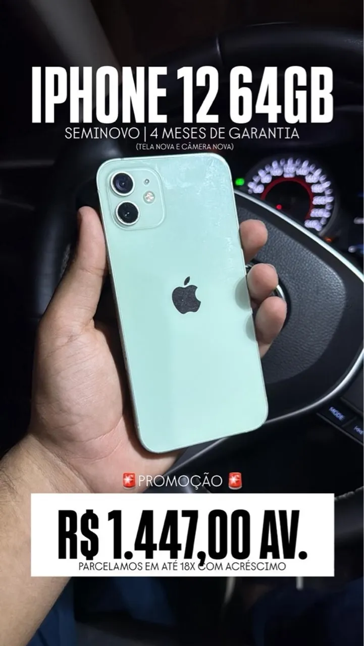 IPHONE 12 64GB (TELA NOVA E CÂMERA NOVA)
