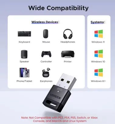 Adaptador Bluetooth 6.0 UGREEN  para PC Windows 11/10/8.1 - Foto 2