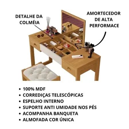 Escrivaninha penteadeira com espelho e banqueta  - Foto 2