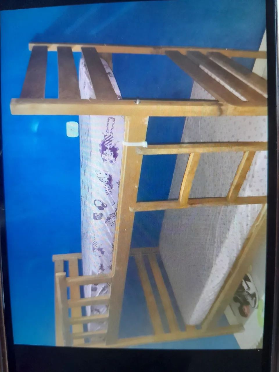 Used wooden bunk bed with two mattresses