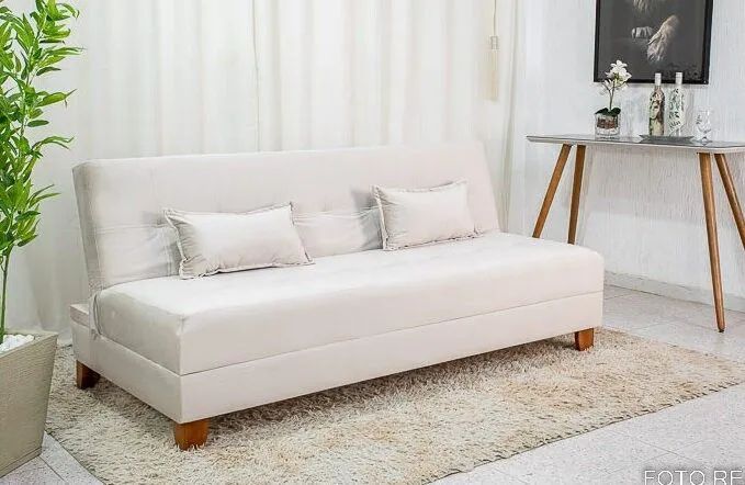 Sofá Cama Casal 185cm Veludo Bege Anhaguera