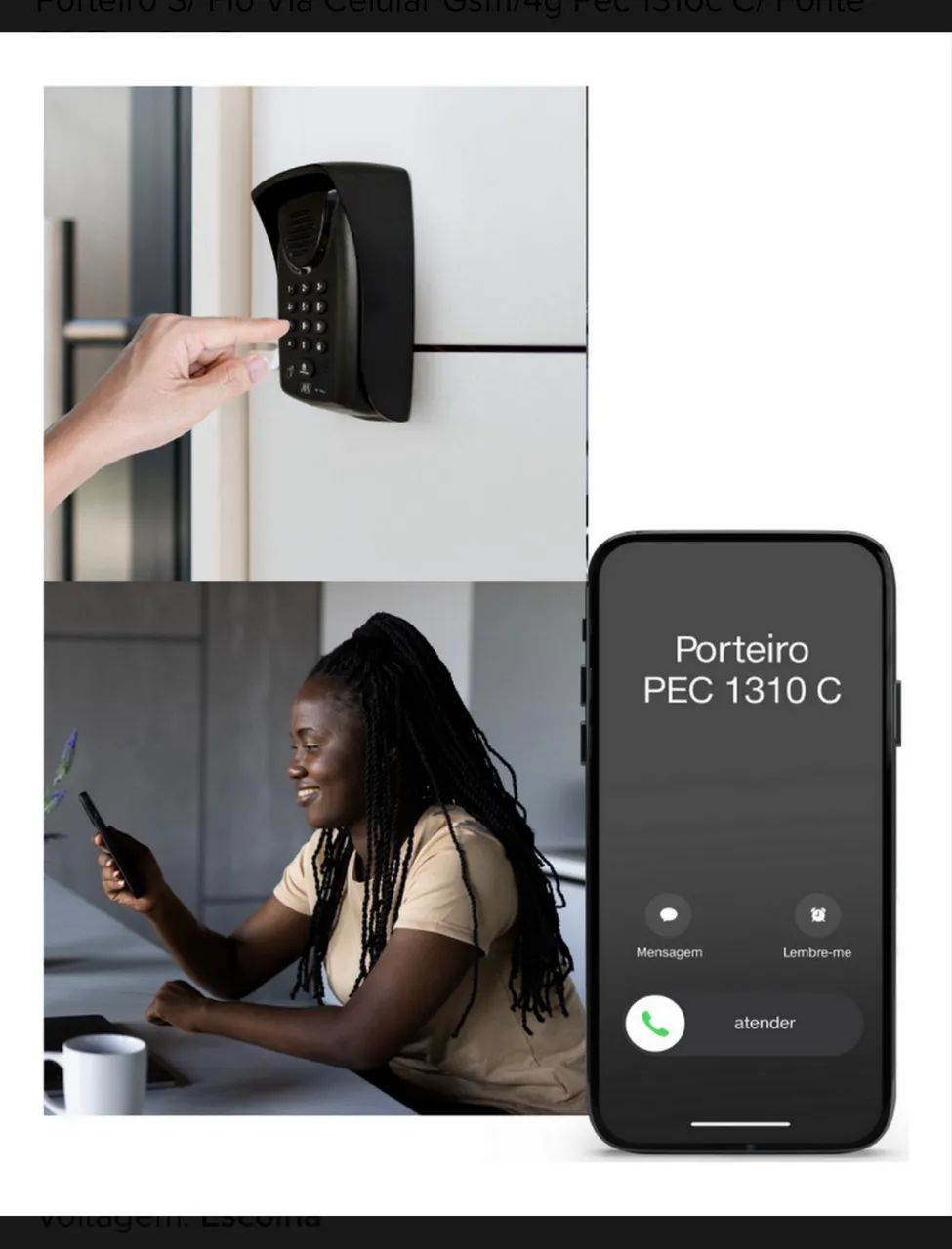 Porteiro S/ Fio Via Celular Gsm/4g Pec 1310c C/ Fonte 20 Tag Cor Preto - Foto 2