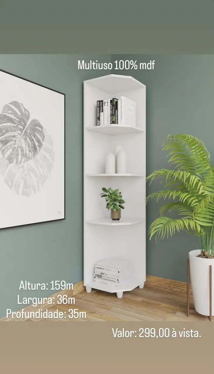 Estante de Canto Multiuso Branca em MDF