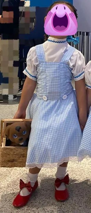 Fantasia infantil (figurino) completa da Dorothy, de O Mágico de Oz.<br>