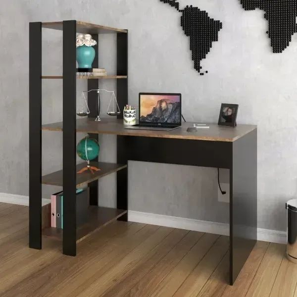 Mesa marta artely para computador na cor pinho preto