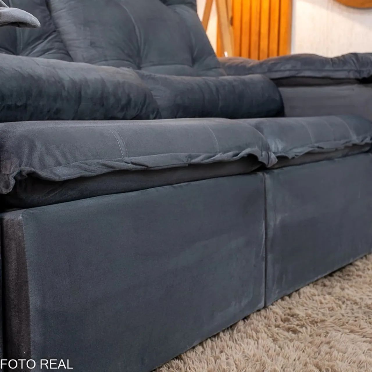 Sofá Retrátil Reclinável Grécia 2.00m Veludo Cinza - Sem Caixa - Foto 4