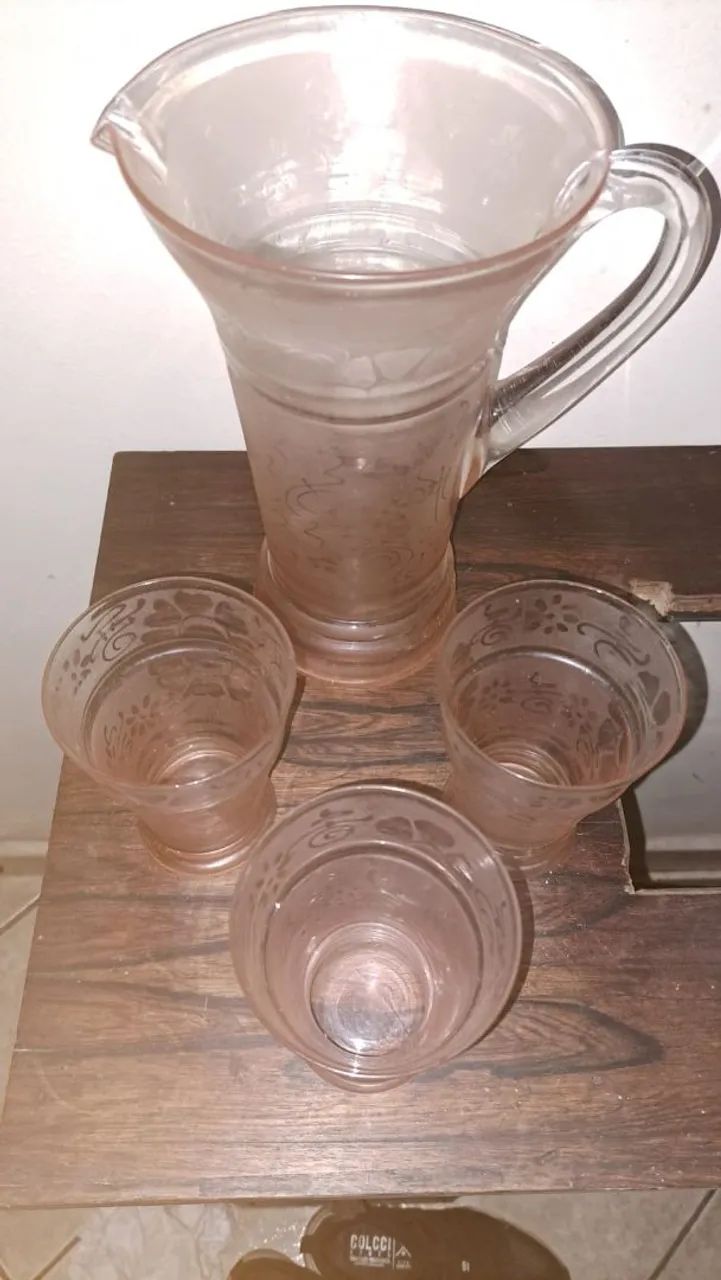 Jarra Cristal Rose antiguidade com 3 copos - Foto 2