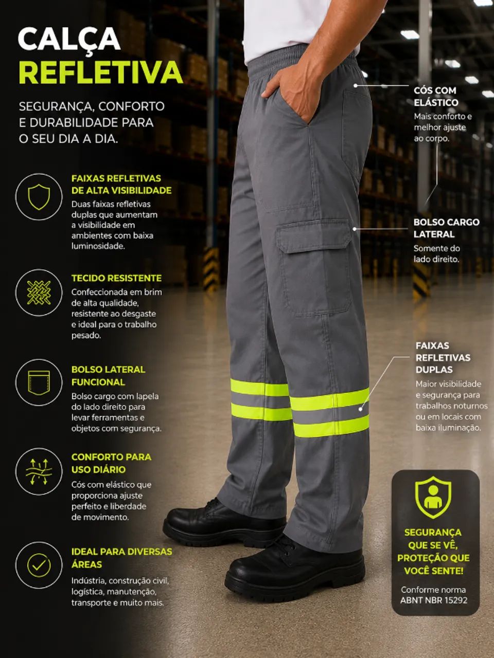 Calca brim com refletivo para empresa em geral  - Foto 3
