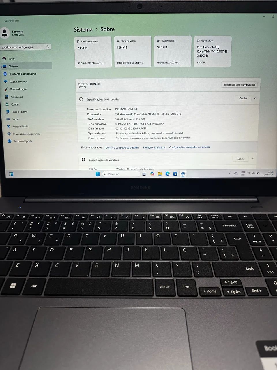 Samsung Book i7 11ª Geração | 16GB RAM | SSD 256GB | Iris Xe