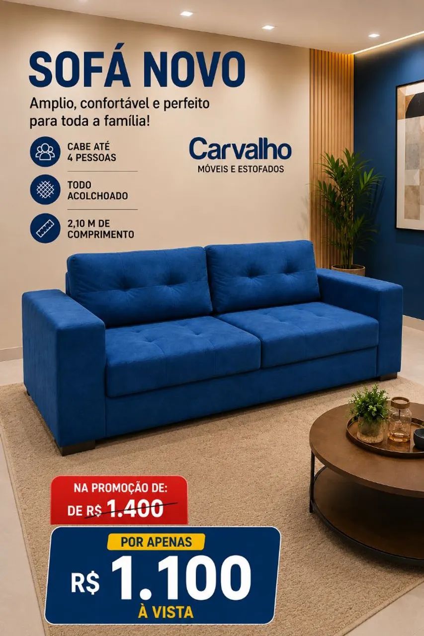 Promoção imperdível por apenas 1100 Sofá novo cabe 4 pessoas bem espaçoso todo acolchoado 