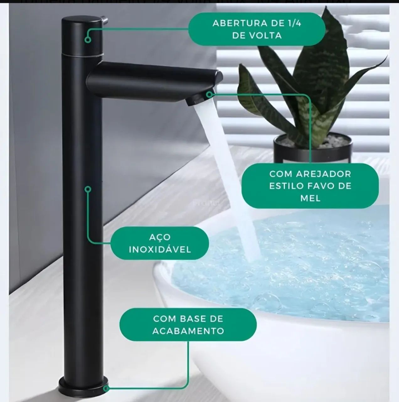 Torneira Banheiro Alta Luxo - Preto Fosco (Matte) Inox 304 - 1/4 de Volta - Foto 6