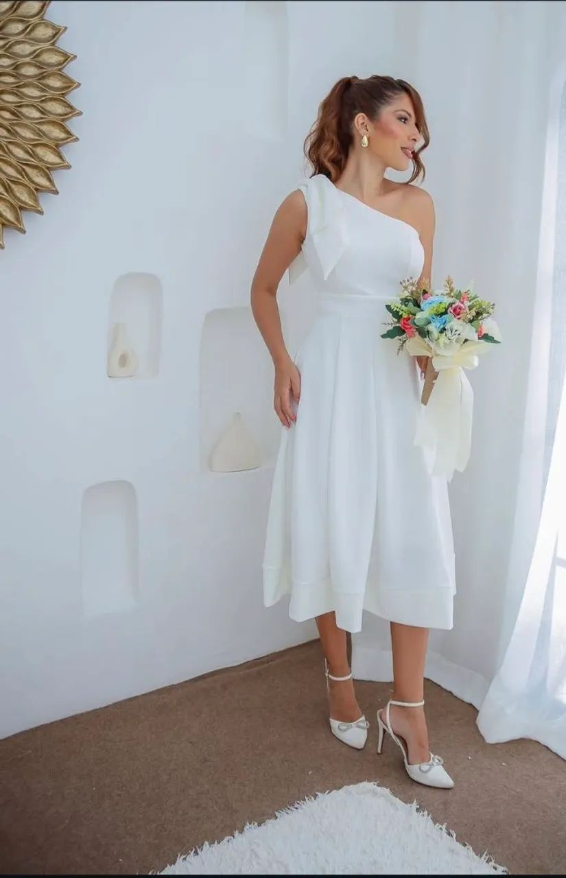 Vestido Mídi Branco - Casamento Civil