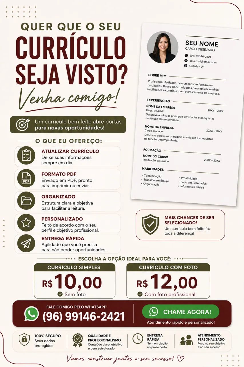 ? Seu currículo precisa se destacar? Eu posso te ajudar!