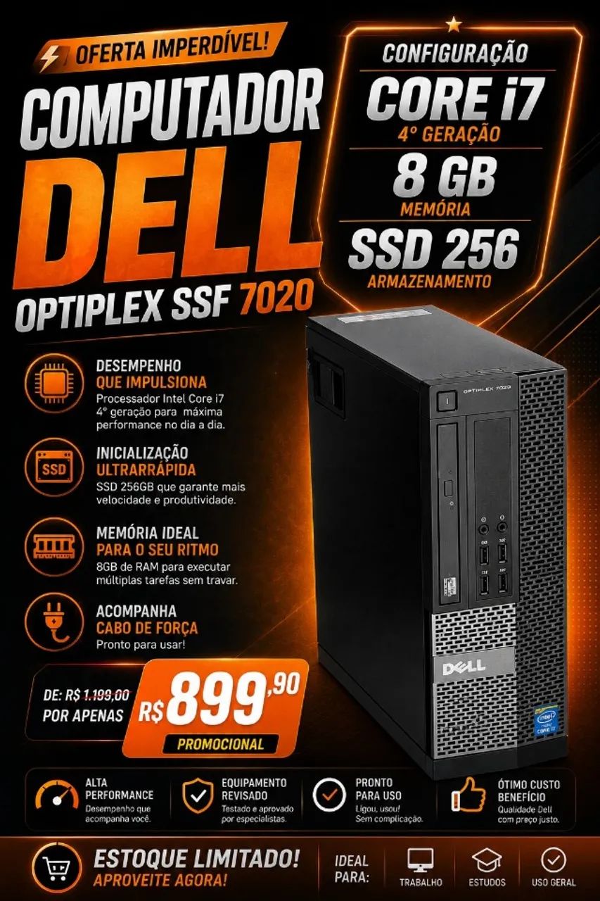 Computador Dell Core i74° + 8 gb + SSD 256