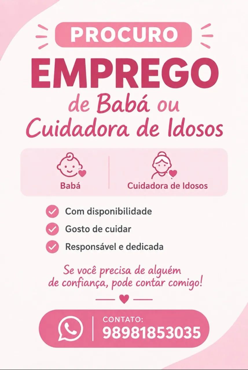 Disponível para babá e cuidadora de idosos 