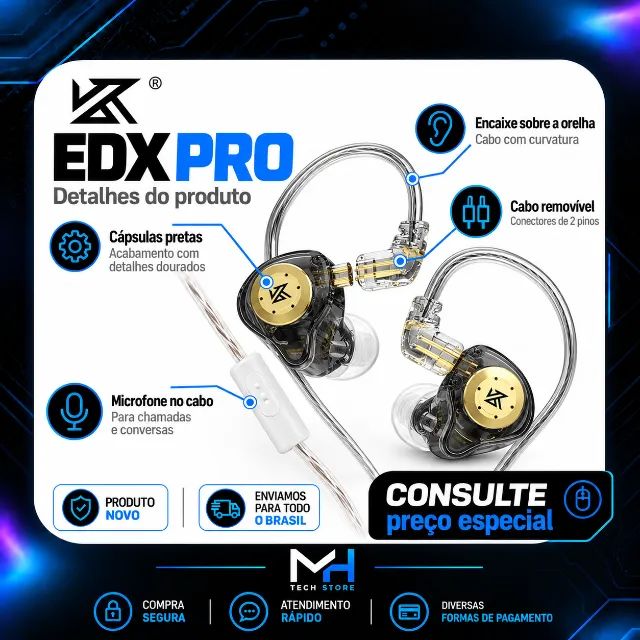 Fone de Ouvido KZ EDX Pro com Microfone Preto - Foto 2