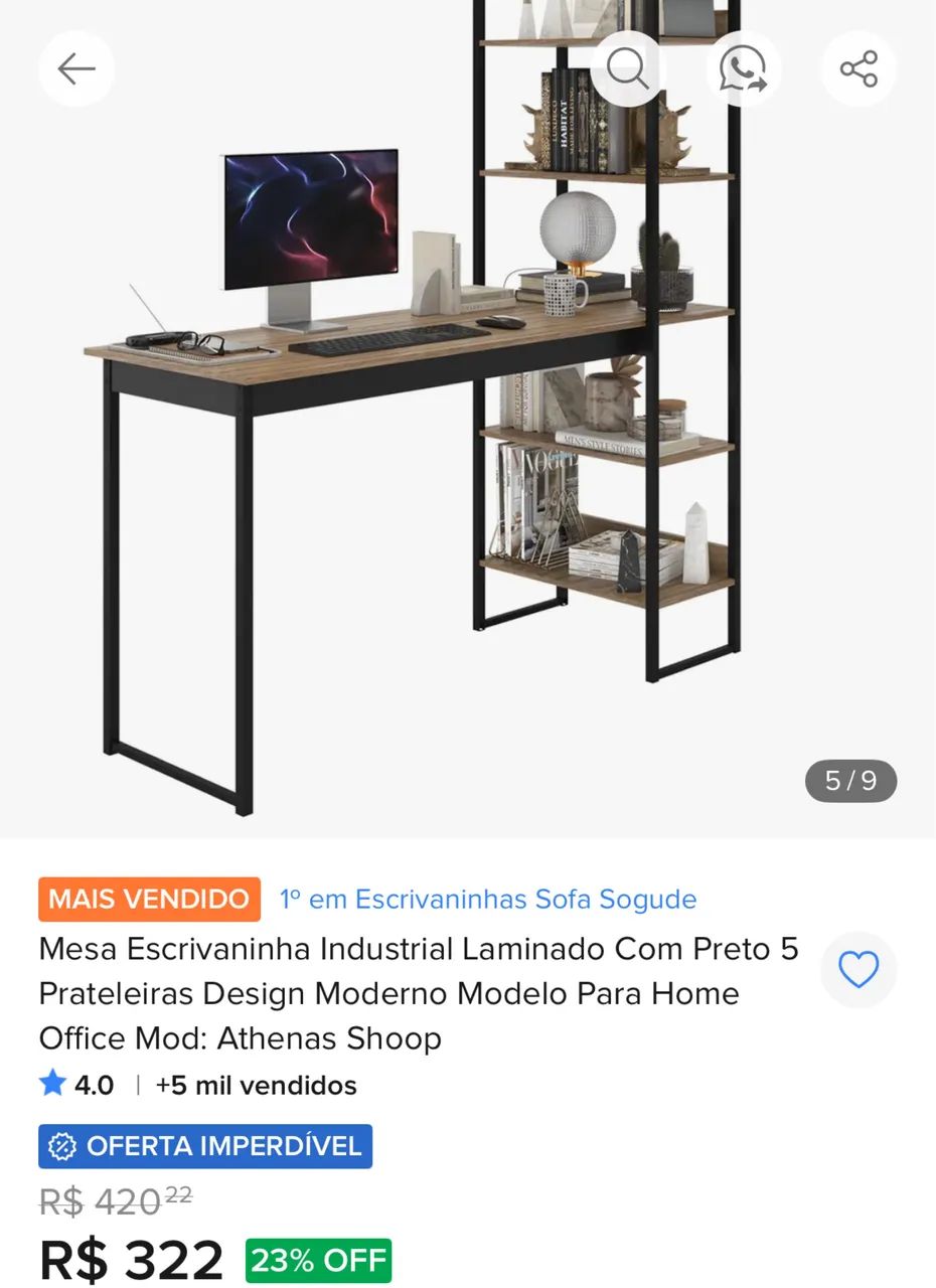 mesa de escritório com prateleira - Foto 2