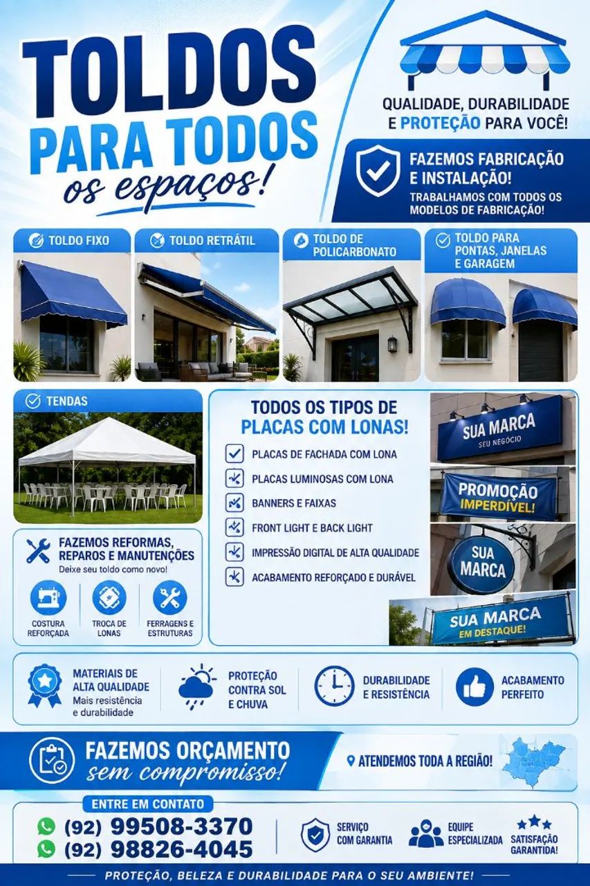 Trabalhamos com todo tipo de toldo 