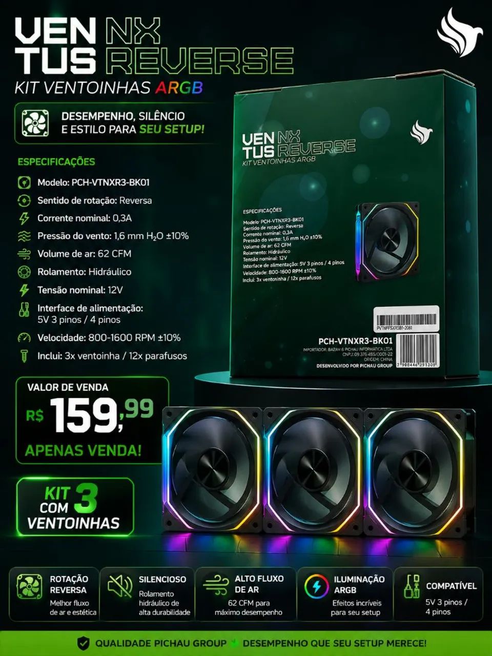 Kit ventoinhas ARGB reverse