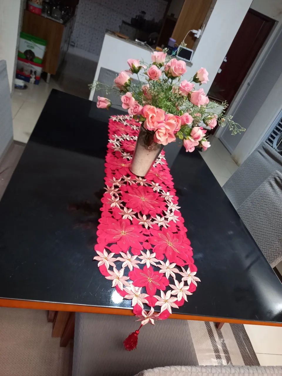 Mesa de madeira e vidro preto - Foto 3