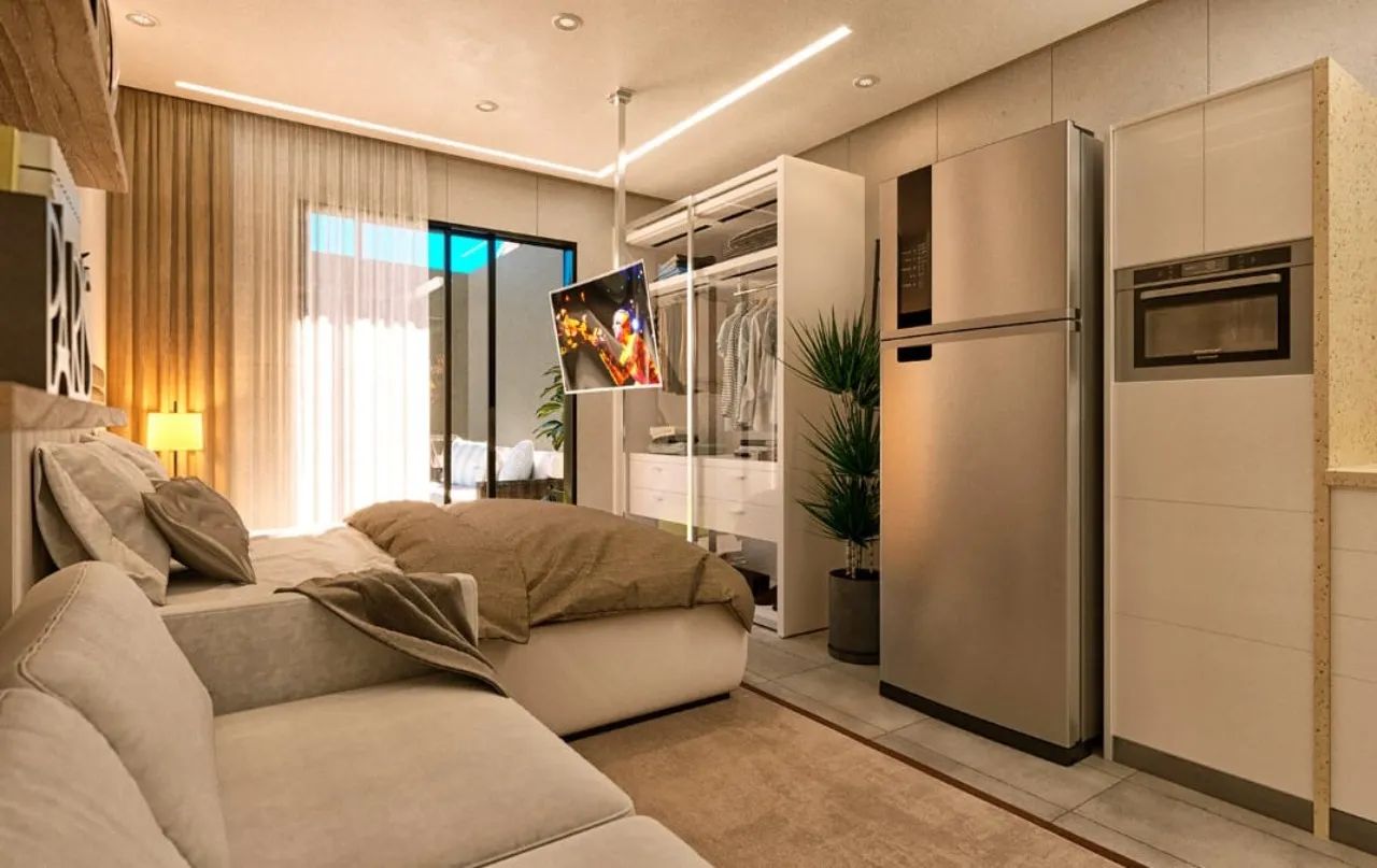 Studio em Liberdade: Apartamento de 1 quarto, 1 banheiro e 28m² - Em construção, entrega e