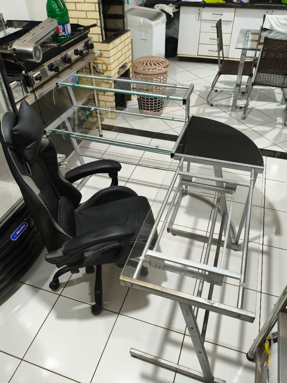 Mesa para escritório em L vidro - Foto 5