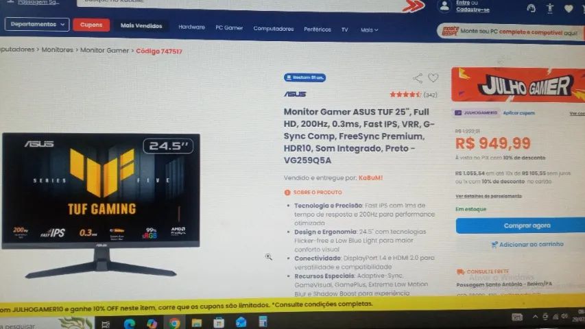 Monitor Gamer ASUS TUF 25 polegadas, Full HD, 200Hz, 0.3ms, Fast IPS - Foto 5