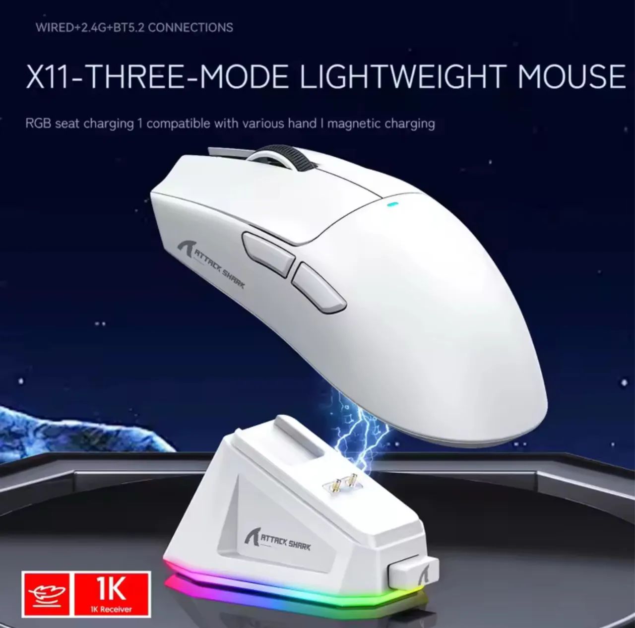 Mouse Attack Shark X11 sem fio (BRANCO). @importech_084 - Foto 3