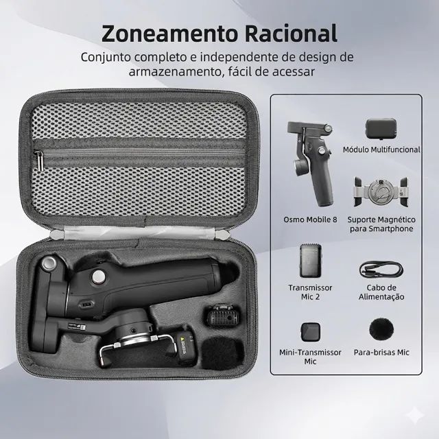 Bolsa Cinza Case pro Estabilizador de Imagens & Vídeos Dji Osmo Mobile7p,8p, Om7pro,om8pro - Foto 5