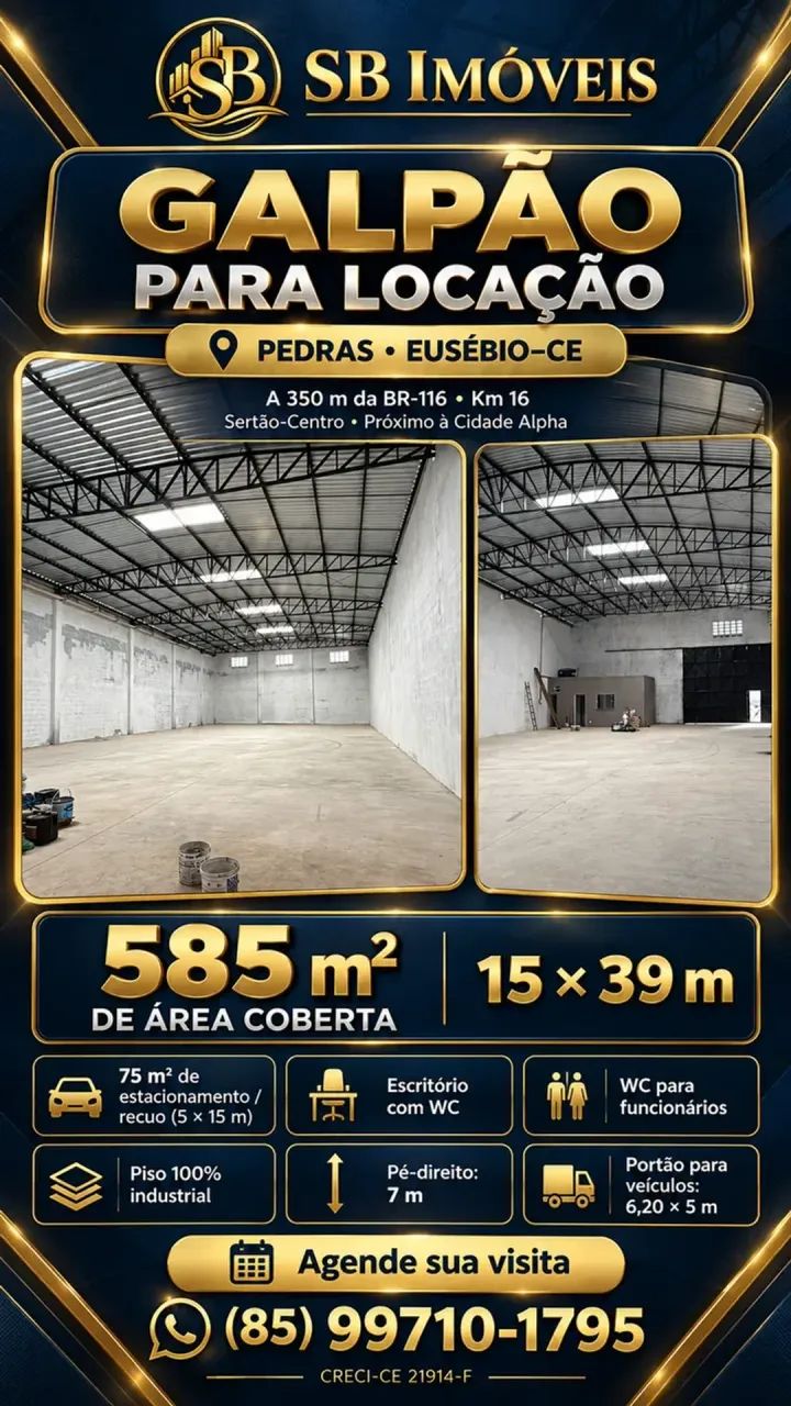 Galpão 585 m² para locação em Eusébio | Próximo à BR-116
