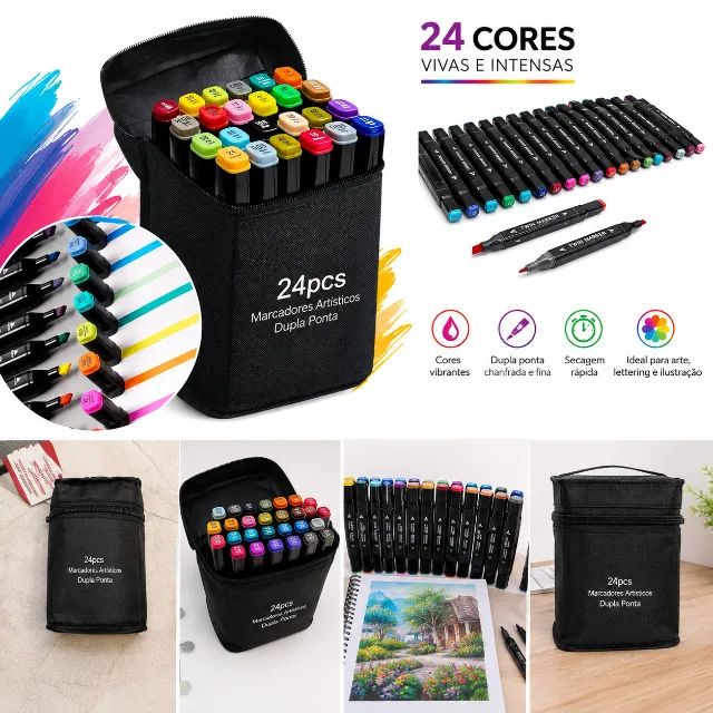 Kit Canetinhas Marcadores Dual Tip com Estojo