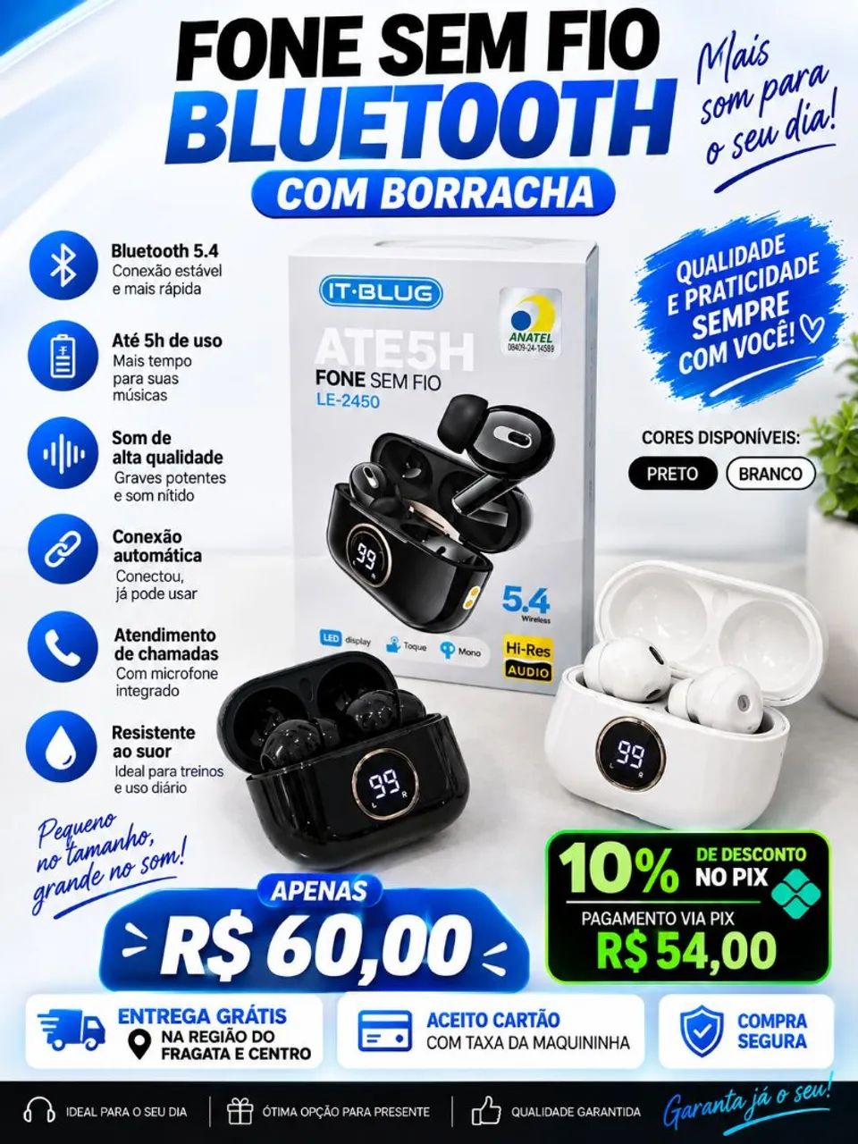 Fone bluetooth sem fio 