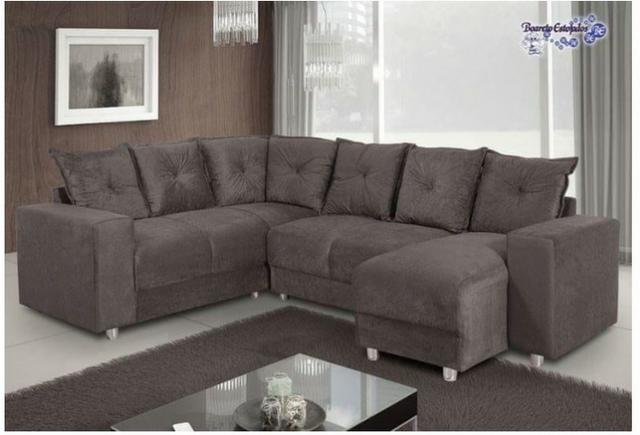 Sofá canto 7 Lugares Em suede- Marrom, vermelho ou preto - pronta entrega envie seu pedido