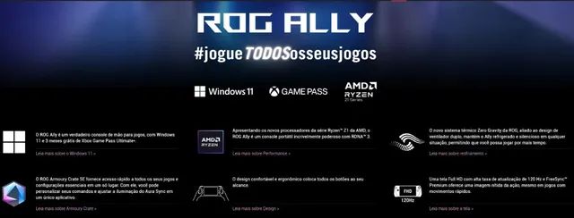 Console Portátil rog Ally amd Z1 Extreme 512 Gb Ssd 16 Gb Ram Tela 7,00  Windows 11 Home Branco em Promoção na Americanas