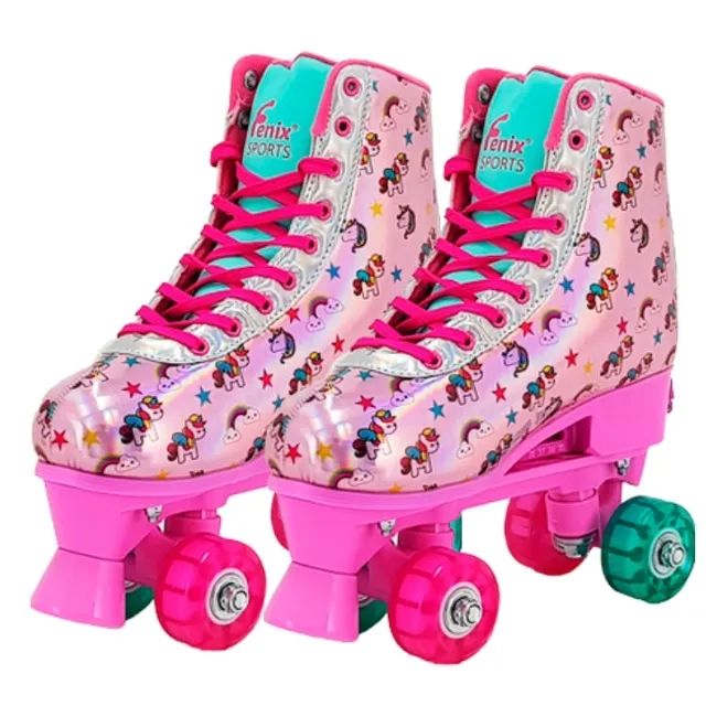 Patins Infantil Menina Lançamento Unicórnio Clássico 4 Rodas Rosa ou Branco