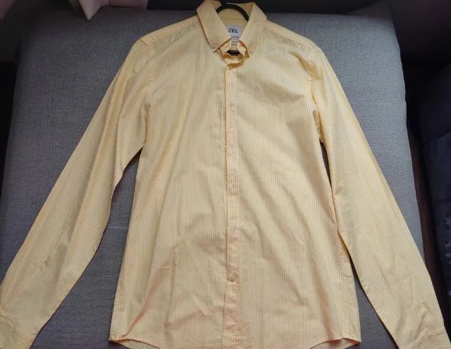 Camisa Social Zara Amarela Listrada Tamanho: P