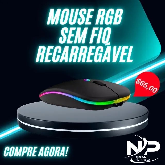 Mouse sem fio recarregável rgb 