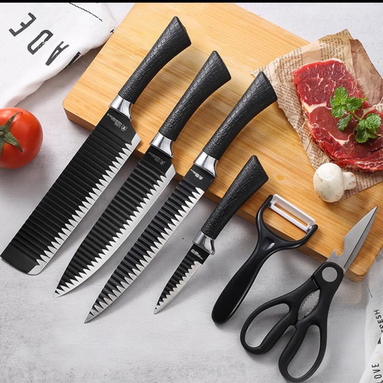 Kit de 6 Facas Churrasco inox cozinha Profissional Antiaderente