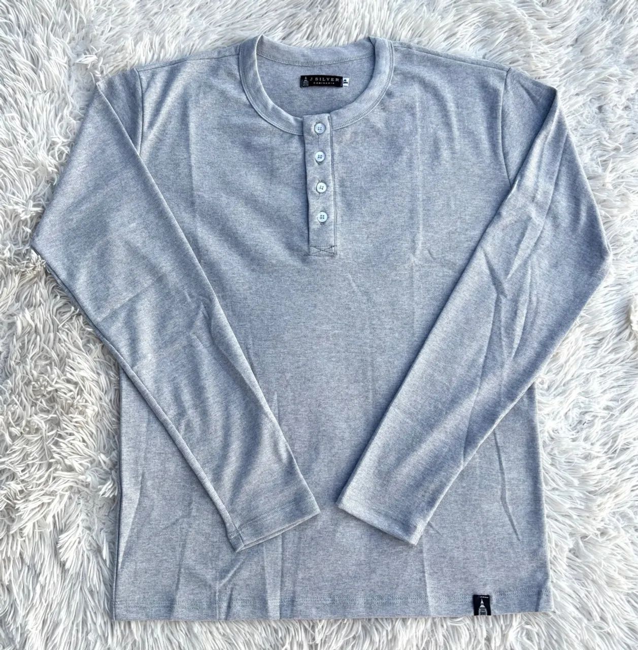 Camisas Henley Longa Preta 4 Botões - Foto 4