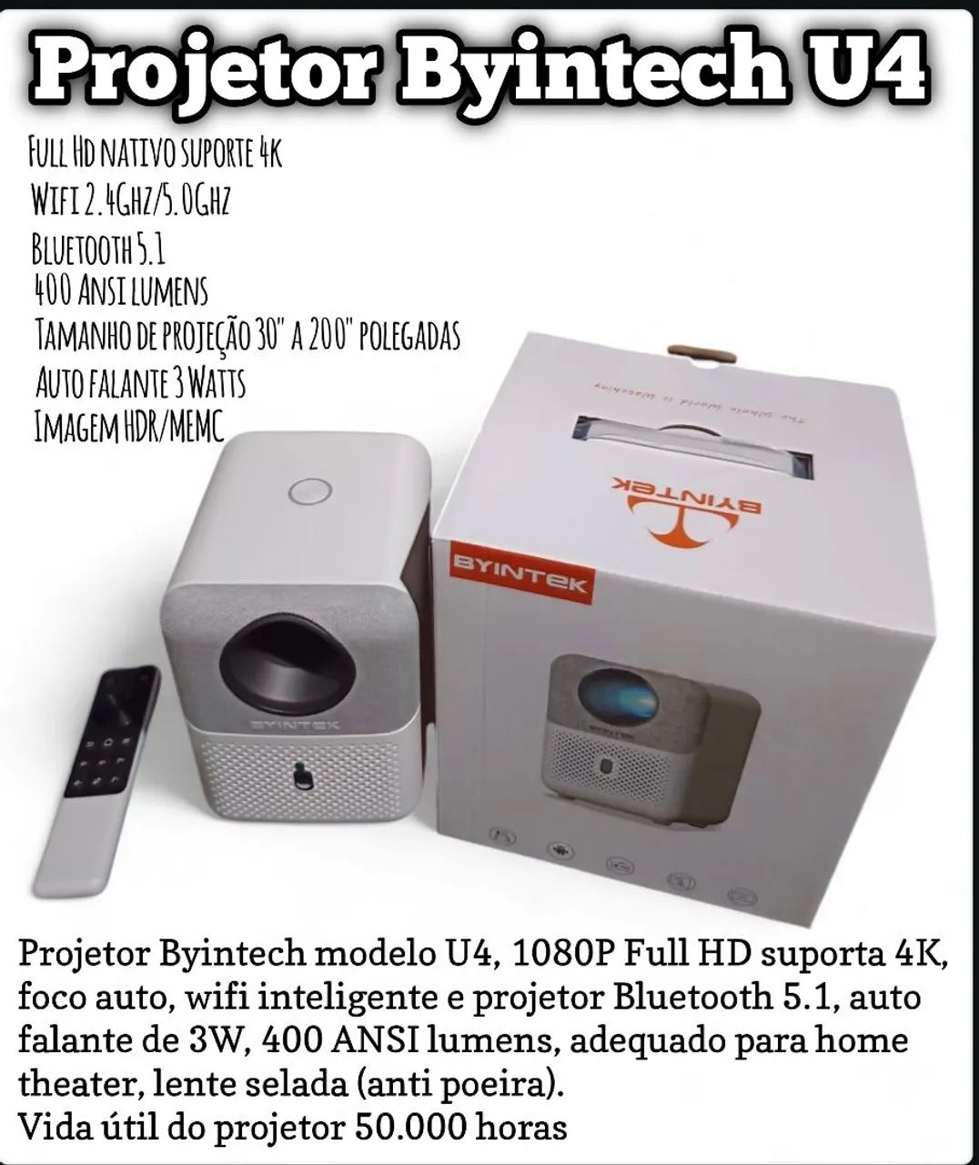 Projetor Full HD Byintech novo