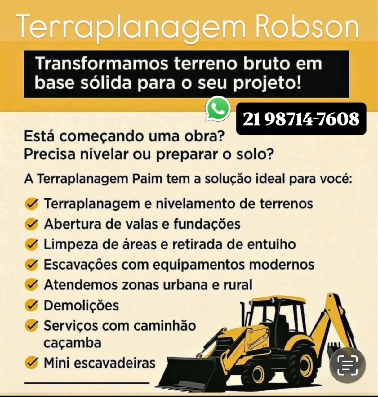 Serviços de retroescavadeira 