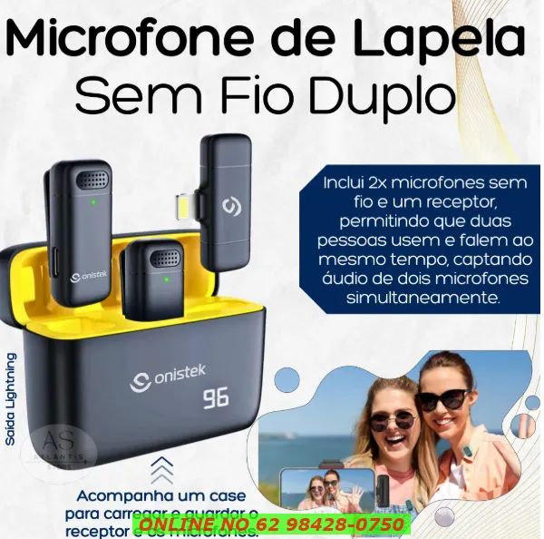 Microfone Lapela Duplo Sem Fio Celular Gravações Lives Vídeo - Foto 2