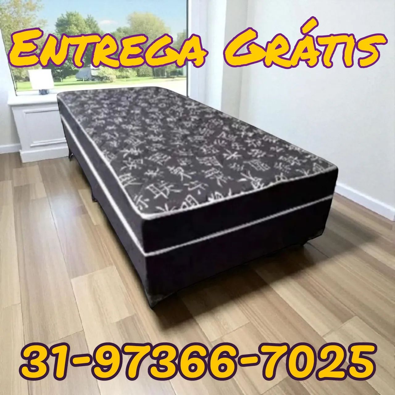 CAMA BOX SOLTEIRO NOVAS / 6CM DE ESPUMA D33 / ENTREGA GRÁTIS 