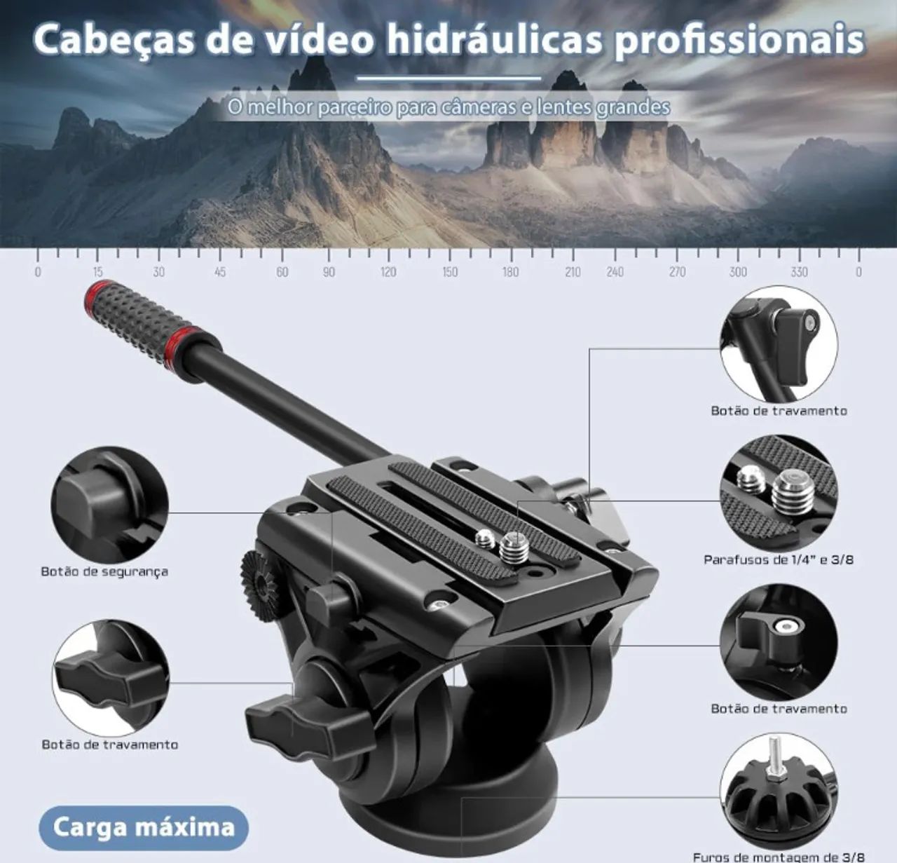 Tripé câmera cabeça idraulica65606294539649121