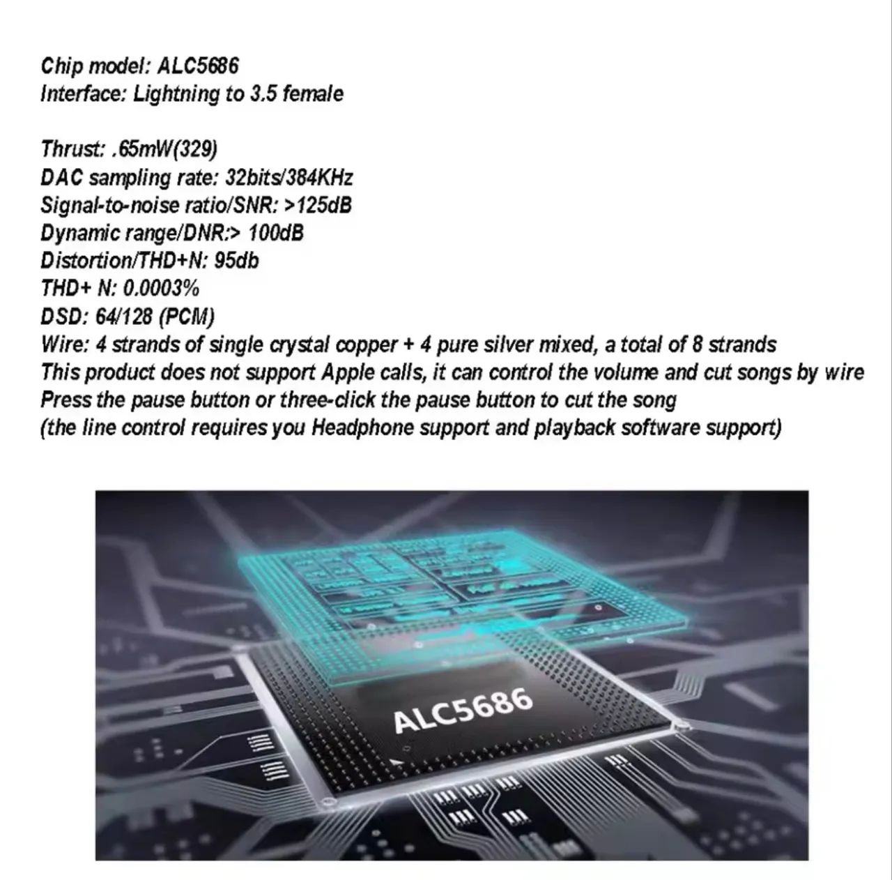 Dongle Dac lightning Alc5686 alta fidelidade 32bits/384khz iPhone  - Foto 6