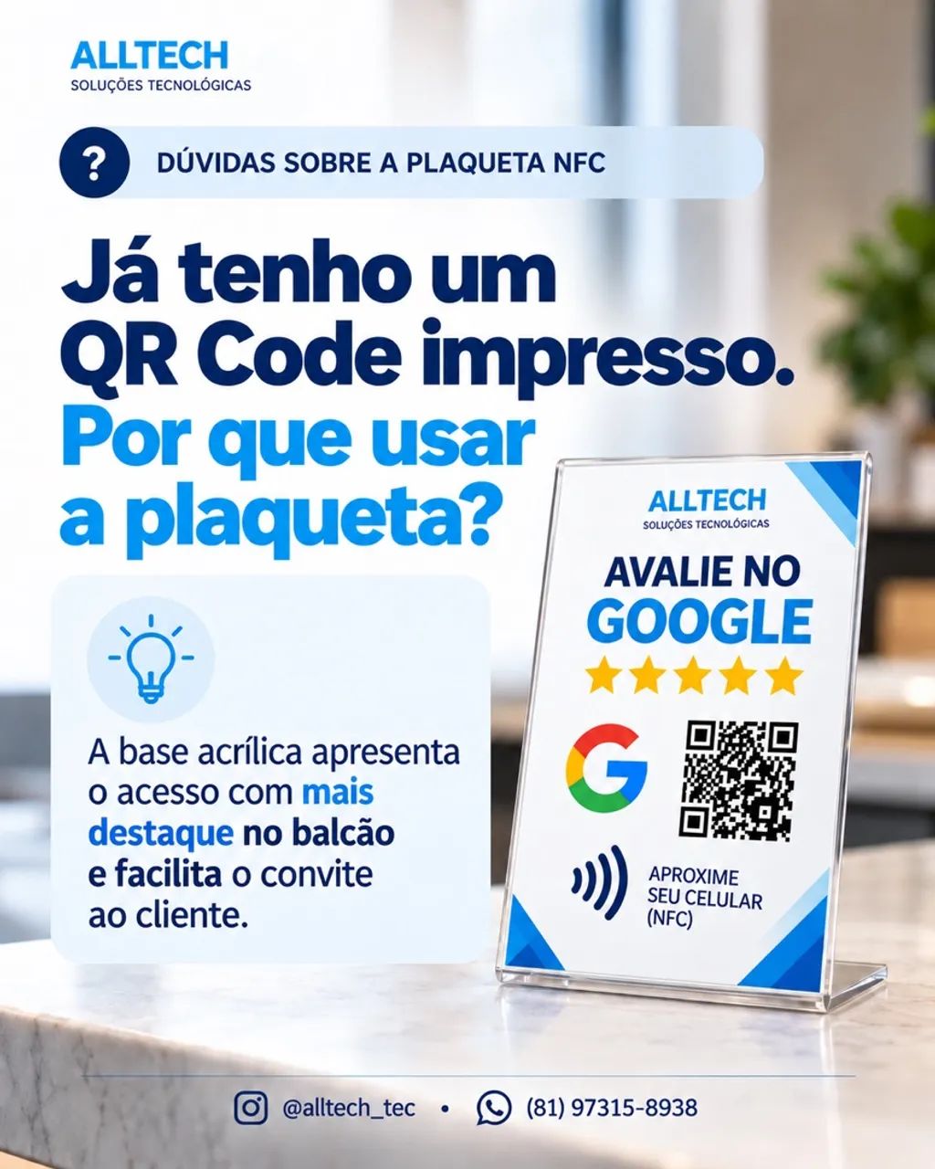 Plaquinha NFC e QR Code WhatsApp avaliação google wifi instagram - Foto 2