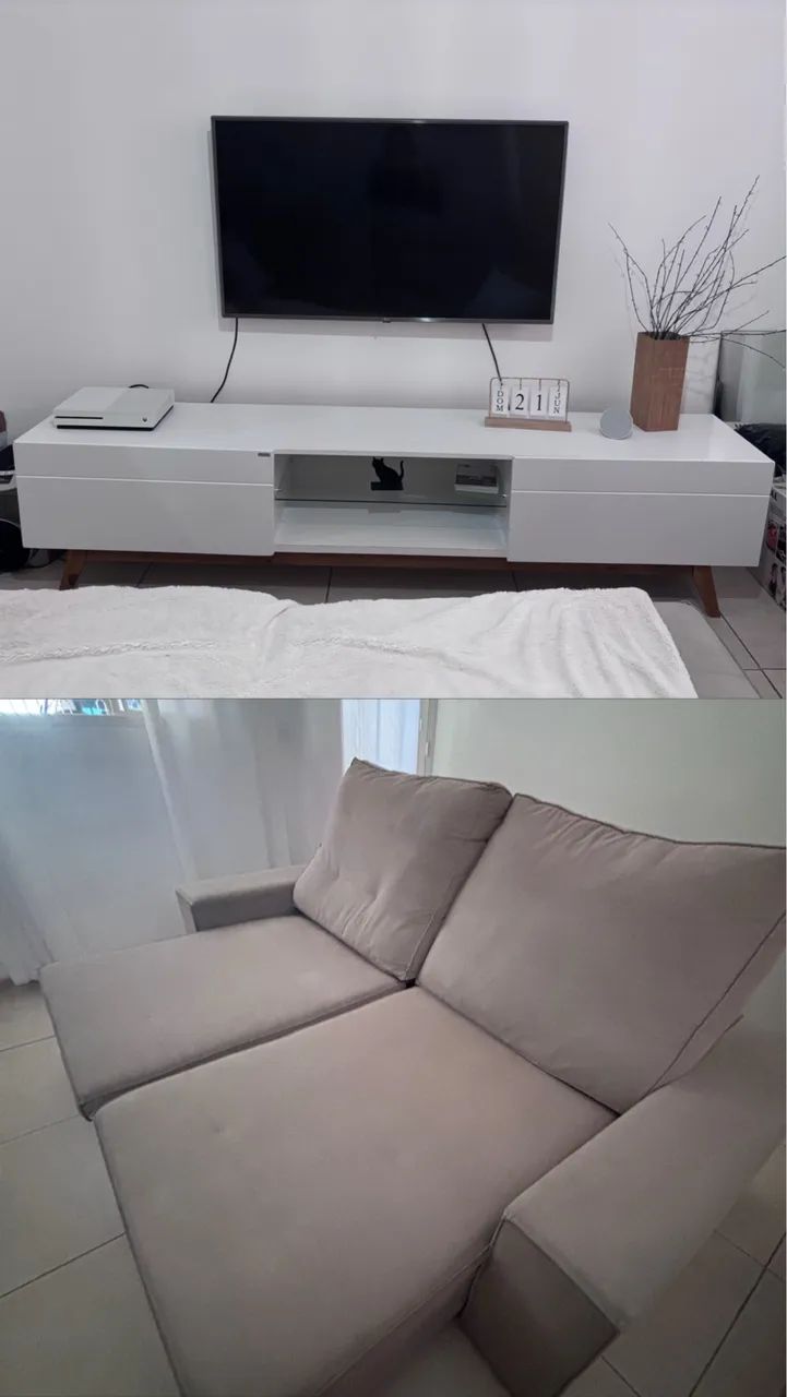 Sofá Retrátil 4 Lugares + Rack de Sala em Ótimo Estado